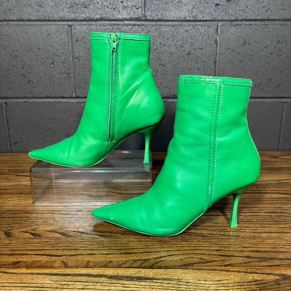 Steve Madden Brecken Green Pointed Toe Stiletto Ankle Boots Women’s 10M Leather - Picture 2 of 8